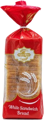 Bakers World White sandwich bread pack, front
